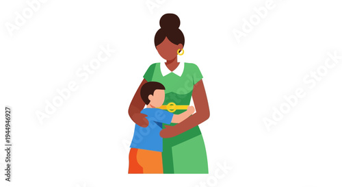 Illustration of a Mother Hugging Her Son With Love and Affection