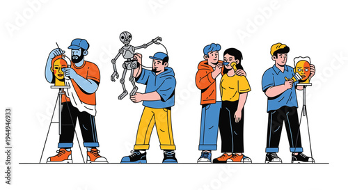 Set of 6 construction workers icons vector