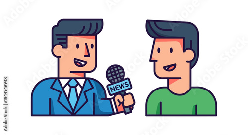 Journalist interviewing a person with a microphone, representing news and media