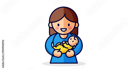 Illustration of a mother holding her baby in her arms, representing love and family
