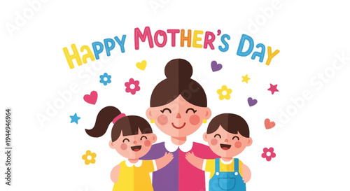 Happy Mother's Day Celebration with Adorable Children and Festive Decorations