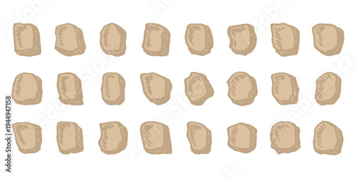 Hand drawn rocks and stones Rock fragments, boulders, building material Coastal pebbles, gravel, minerals, cobblestones, geological formations For game environment, landscape illustration, design