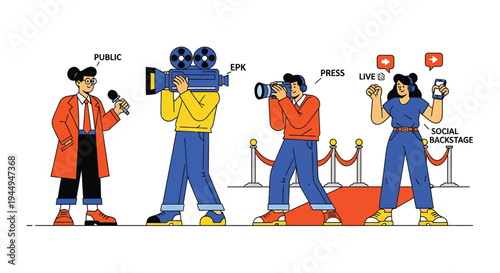 Set of 4 vector journalists and camera crew icons