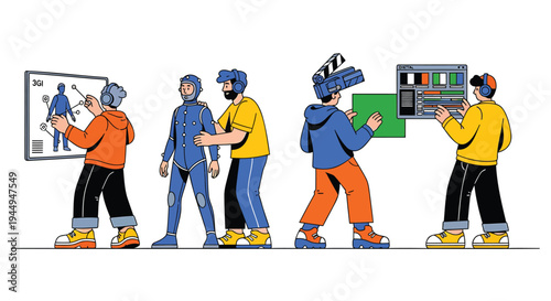 Set of 5 people wearing VR headsets vector
