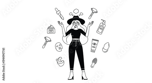 Set of 1 multitasking woman and 10 icons vector