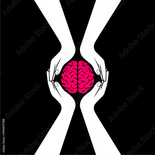 Hands Protecting Brain Mental Health Psychology Science Innovation.