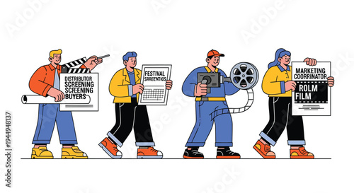 Set of 4 film crew vector illustrations