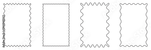 Color rectangle frames with wiggly borders. Different wavy shapes with squiggly edge border. Set of Zigzag wavy edges, rectangles, photo frames, text boxes, labels. Scallop frame set