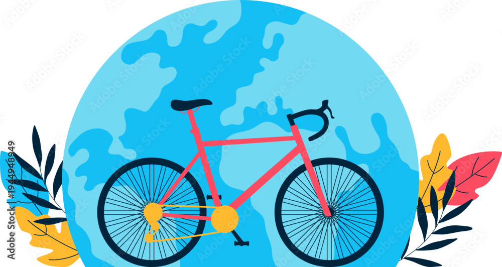 Fototapeta premium World bicycle day illustration. Healthy lifestyle, riding bike, sport activity vector isolated