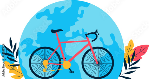 World bicycle day illustration. Healthy lifestyle, riding bike, sport activity vector isolated