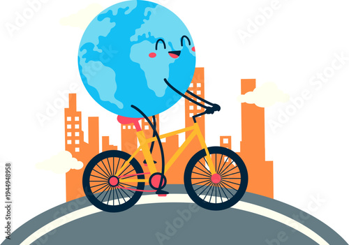 World bicycle day illustration. Healthy lifestyle, riding bike, sport activity vector isolated