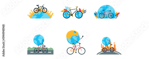 World bicycle day illustration. Healthy lifestyle, riding bike, sport activity vector isolated