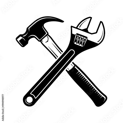 Crossed Hammer and Wrench Tool Icon