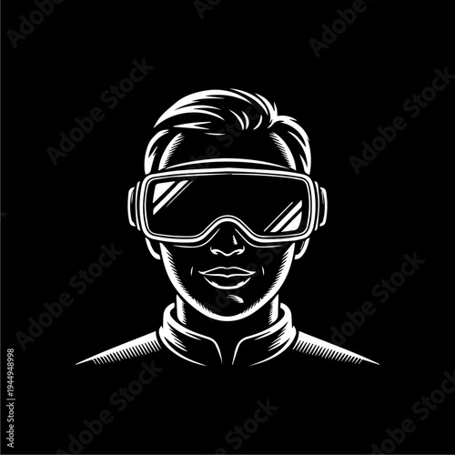 Man Wearing VR Goggles Virtual Reality Headset Technology.