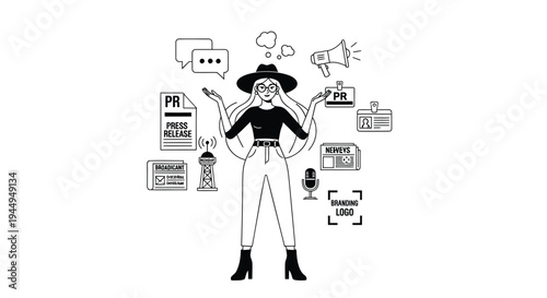 Vector illustration of stressed woman surrounded by social media icons