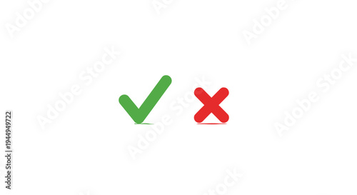 A standalone green checkmark is placed beside a red 'X' with subtle shadows, both floating on a clean white background.