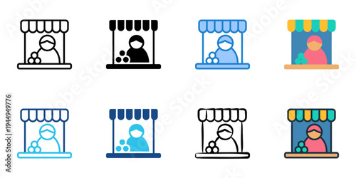 Shopkeeper icons set multiple style collection. Editable stroke 
