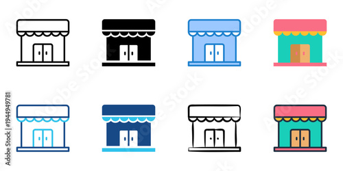 Shop Front icons set multiple style collection. Editable stroke 
