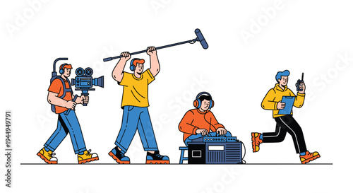 Set of 4 film crew members vector icons