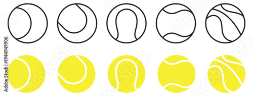 A vector icon set of tennis and Basketball icon, showcasing both filled and outline styles for sports design outline and filled vector illustration.