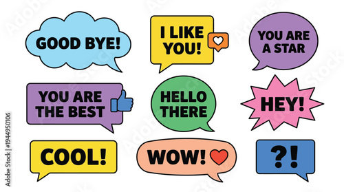 Colorful Flat Design Chat Speech Bubbles with Positive Text Vector