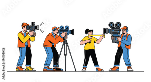 Set of 4 colorful film crew vector illustrations