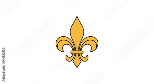 A classic golden fleur-de-lis symbol with a crisp black outline is prominently displayed on a pure white background.