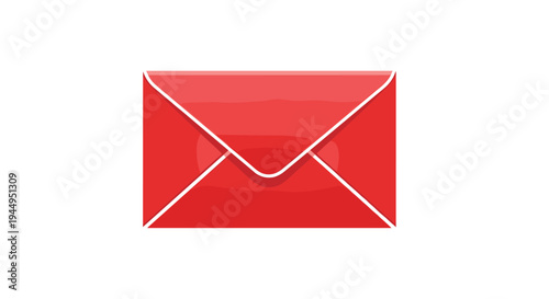 A bright red envelope, securely closed and distinctly outlined with thin white lines, is horizontally presented on a crisp white background.