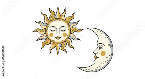 A stylized illustration shows a separated sun and crescent moon with serene faces in a lighter color palette on a clean white background.