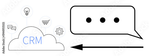 CRM concept. CRM integration for business management with cloud symbols and communication icons. CRM improves operations with communication tools and customer tracking. Ideal for workflow