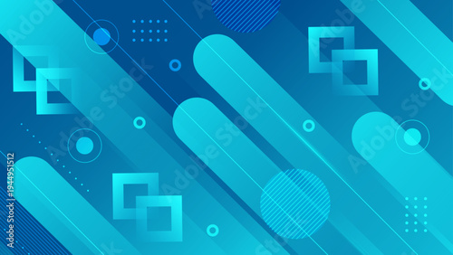 Cool cyan and blue digital backdrop with floating square elements and lines