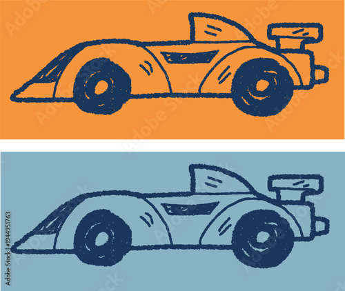Racing car line art illustration set, hand drawn vintage sports cars vector