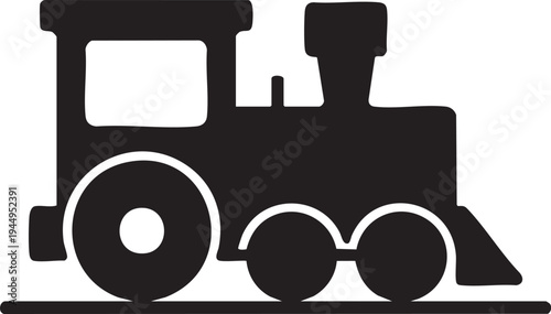Cartoon Toy Train Engine Silhouette Minimal Railway Transport Vehicle Icon Illustration Design