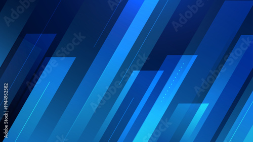 Professional dark blue background with bright cyan diagonal lines and geometric stripes representing connectivity and data