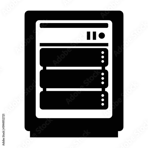 A minimalist server icon in silhouette mode, representing a computer data storage device