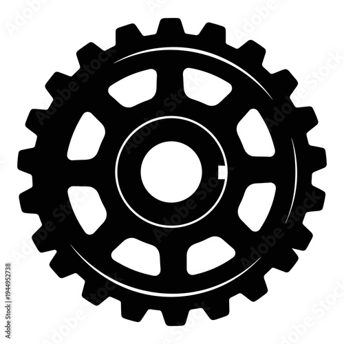 A black gear icon with a white outline on a transparent background silhouette
