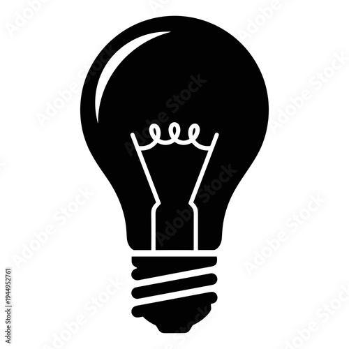 A minimalist vector graphic of a lightbulb silhouette in black and white