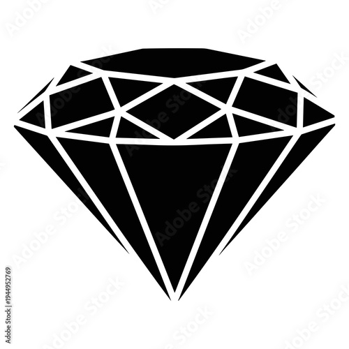 A minimalist black diamond icon with white lines on a transparent background silhouette