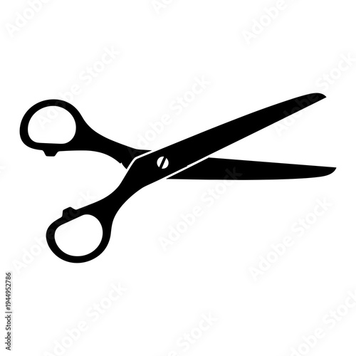 A pair of black scissors on a white background silhouette
