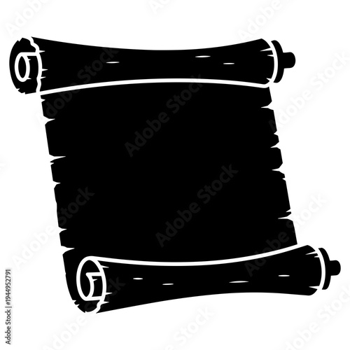 A minimalist vector graphic of a scroll with a blank space for text in a simple design