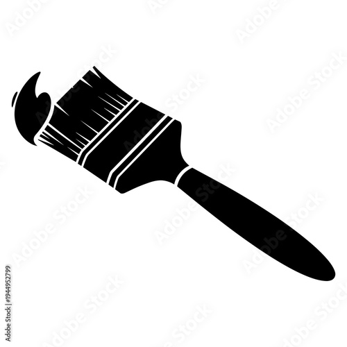 A black silhouette of a paintbrush on a white background