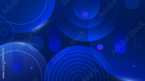 Professional blue backdrop with layered circular shapes and light dots