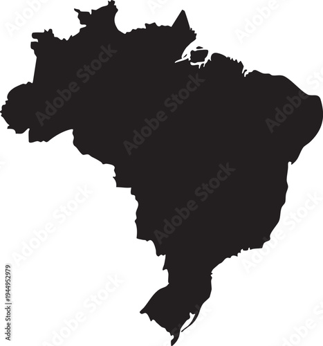 Black silhouette map of Brazil isolated on white background a simple vector graphic for travel and national identity concepts