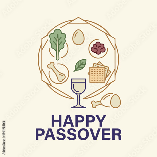 Minimalist Happy Passover Seder Plate Vector