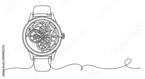 Vector illustration of a mechanical watch with open face