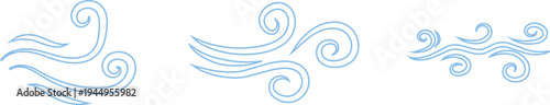 Doodle wind line sketch icon set collection group, hand drawn breeze swirl air flow motion outline symbol, minimal weather element, simple gust, abstract curve design for logo ui infographic.