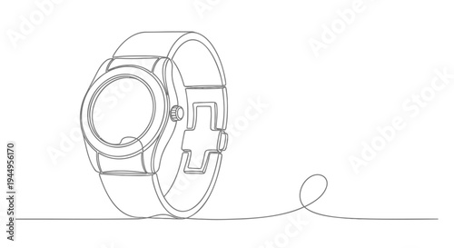 Vector line drawing of a smartwatch with a medical cross on the strap