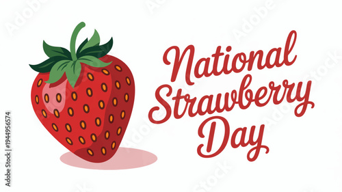 National strawberry day celebration with a ripe red strawberry on a white background