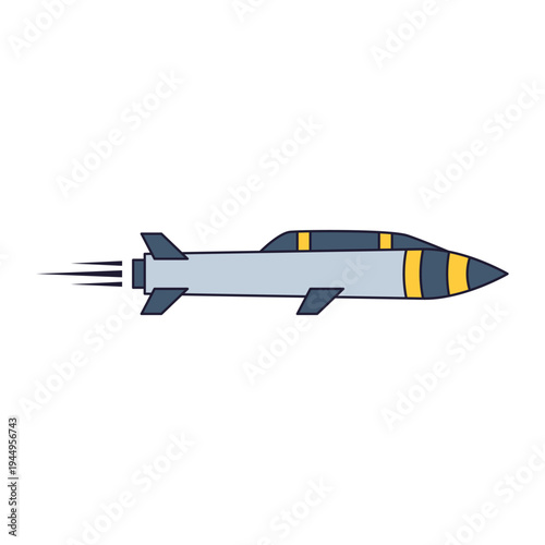 Cruise Missile Guided Strike Weapon System For Long Range Aerospace Defense Color Icon