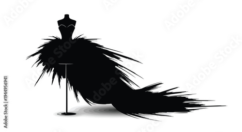 Vector silhouette of black feathered dress on mannequin